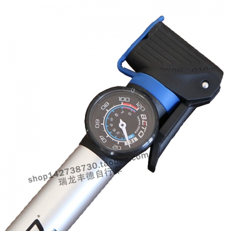 台湾BETO铝合金打气筒便携式气压表单冲程气筒 双孔美法咀两用CLD-031AG